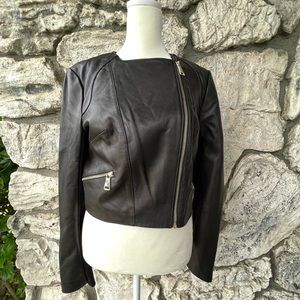 Bebe Asymmetrical Leather Cropped Jacket Size M